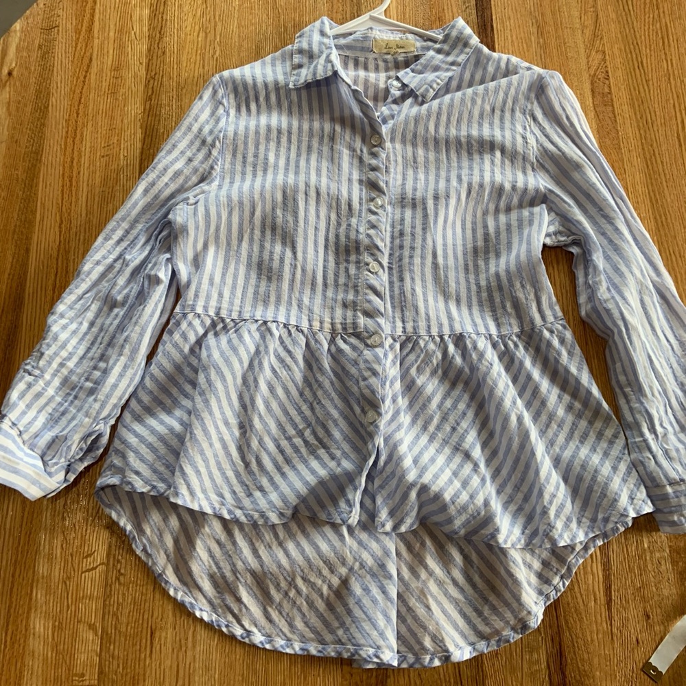 Love Notes striped peplum button up top